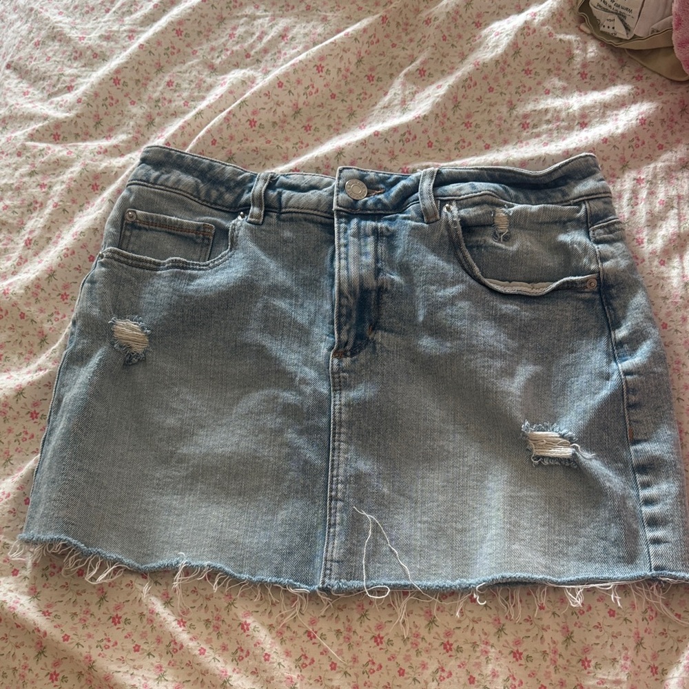Garage Light Blue Distressed Mini Skirt